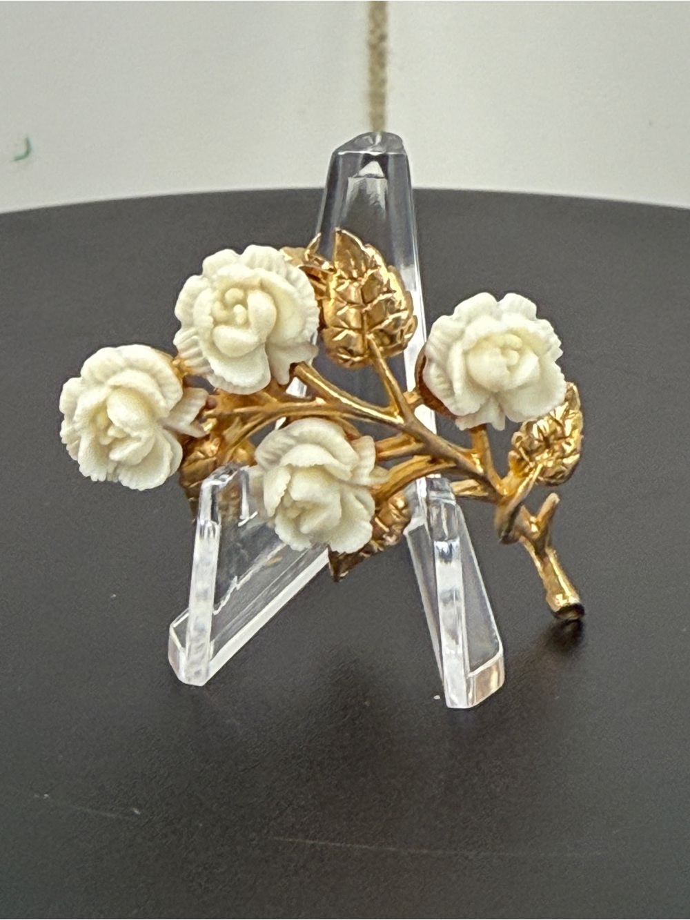 JONETTE JEWELRY Gold-Tone Floral Rose Branch Brooch with Ivory Blossoms